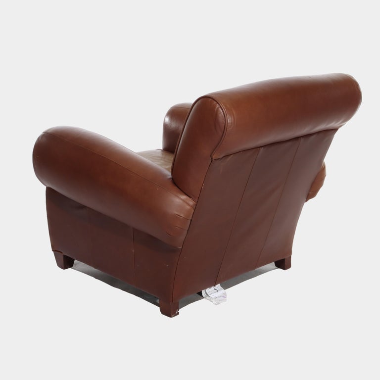 Two Piece Vintage Leather Club Armchair & Ottoman Set by Pottery Barn 20thC