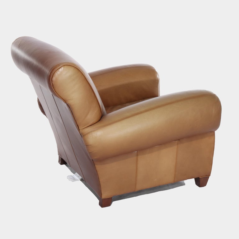 Two Piece Vintage Leather Club Armchair & Ottoman Set by Pottery Barn 20thC