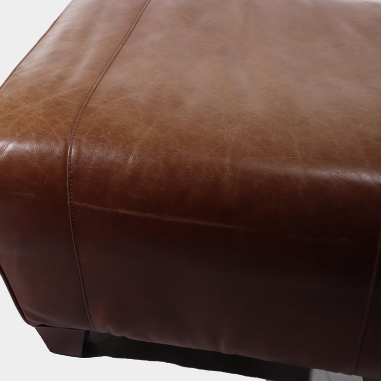 Two Piece Vintage Leather Club Armchair & Ottoman Set by Pottery Barn 20thC
