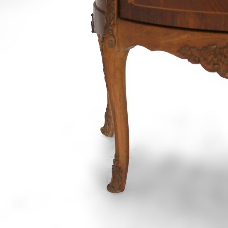 Antique French Louis XV Mahogany & Satinwood Vitrine with Floral Marquetry C1890