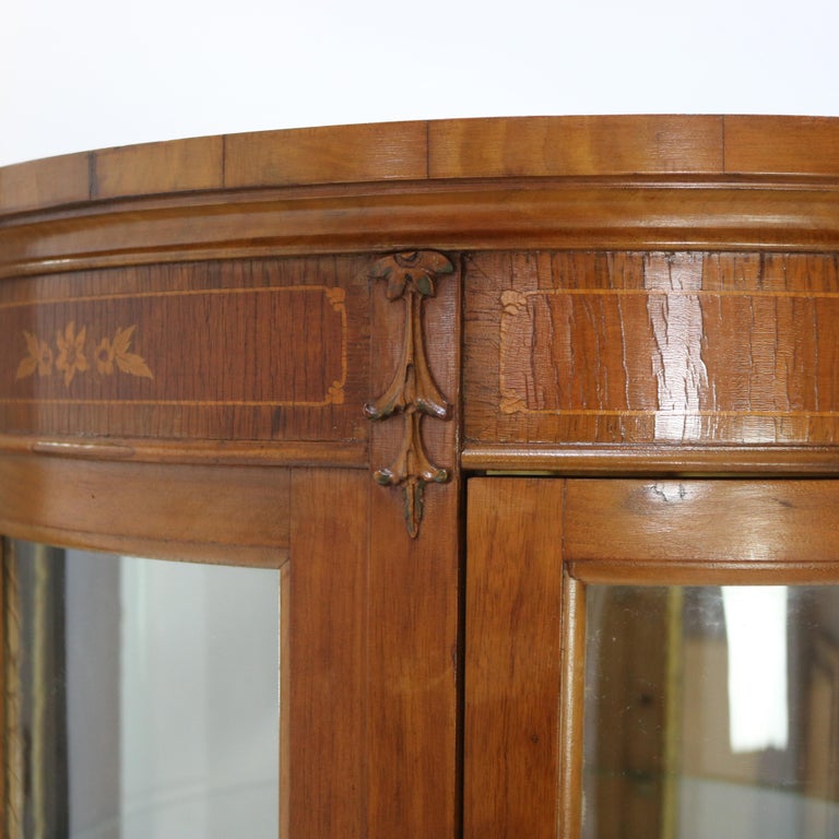 Antique French Louis XV Mahogany & Satinwood Vitrine with Floral Marquetry C1890