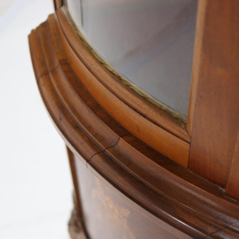 Antique French Louis XV Mahogany & Satinwood Vitrine with Floral Marquetry C1890