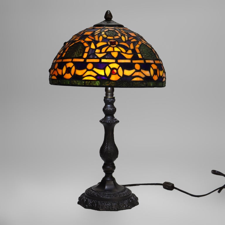 Arts & Crafts Leaded Stained Glass Table Lamp 20thC