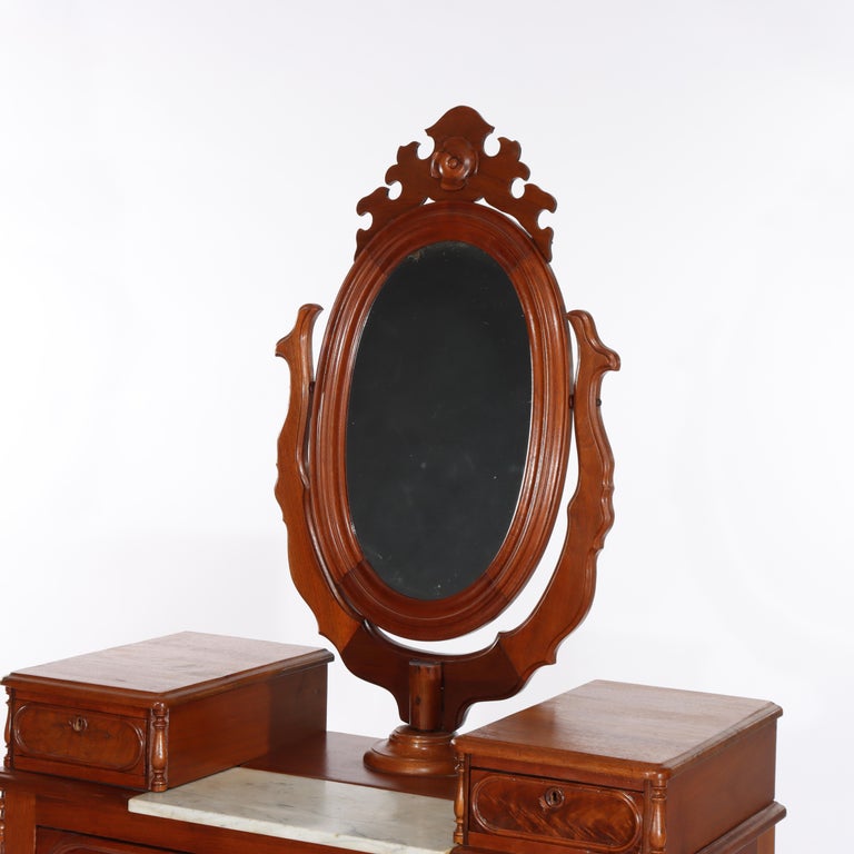 Renaissance Revival Mirrored Drop Center Walnut & Marble Dresser C1890