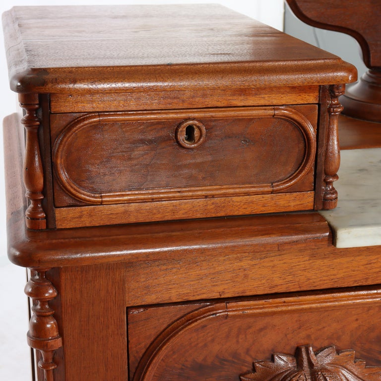 Renaissance Revival Mirrored Drop Center Walnut & Marble Dresser C1890