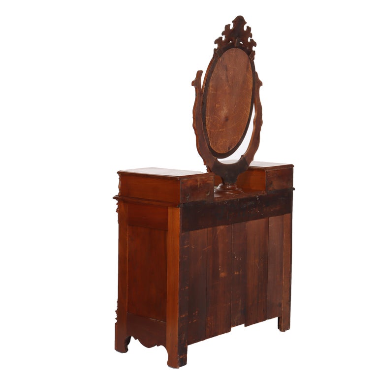 Renaissance Revival Mirrored Drop Center Walnut & Marble Dresser C1890