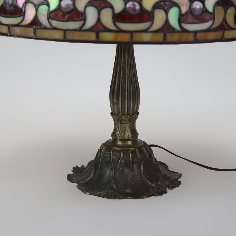 Arts & Crafts Leaded Stained Glass Table Lamp 20thC