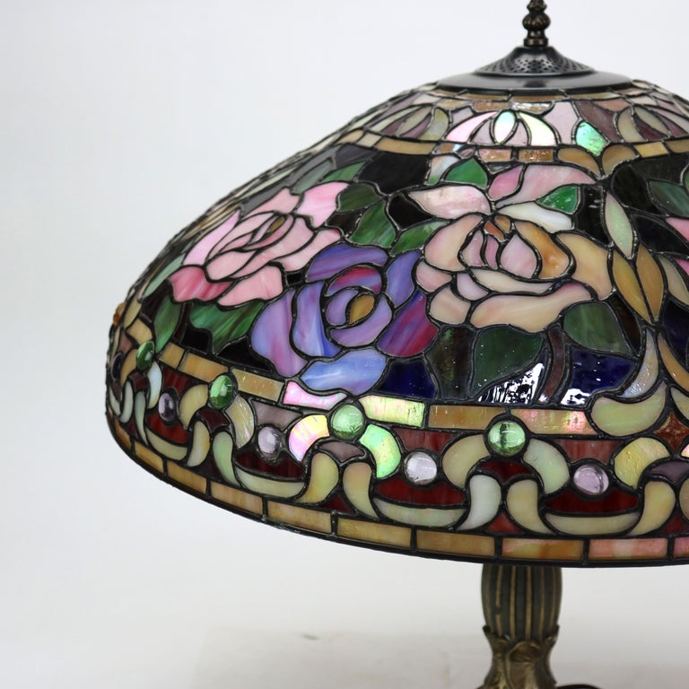 Arts & Crafts Leaded Stained Glass Table Lamp 20thC