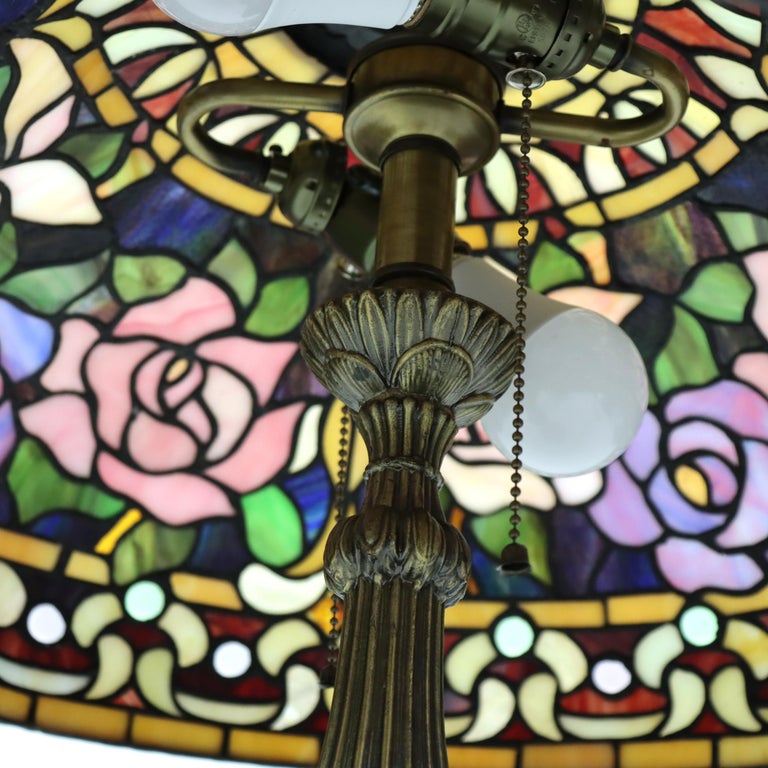 Arts & Crafts Leaded Stained Glass Table Lamp 20thC