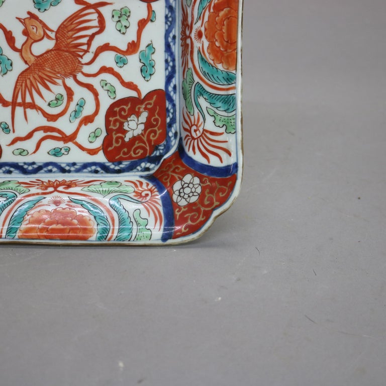 Antique Japanese Imari Porcelain Square Plate with Phoenix C1910
