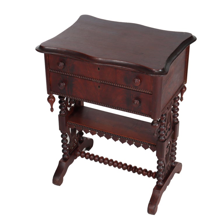 Renaissance Revival Mahogany Work Stand With Lyre Form Trestle Base C1890