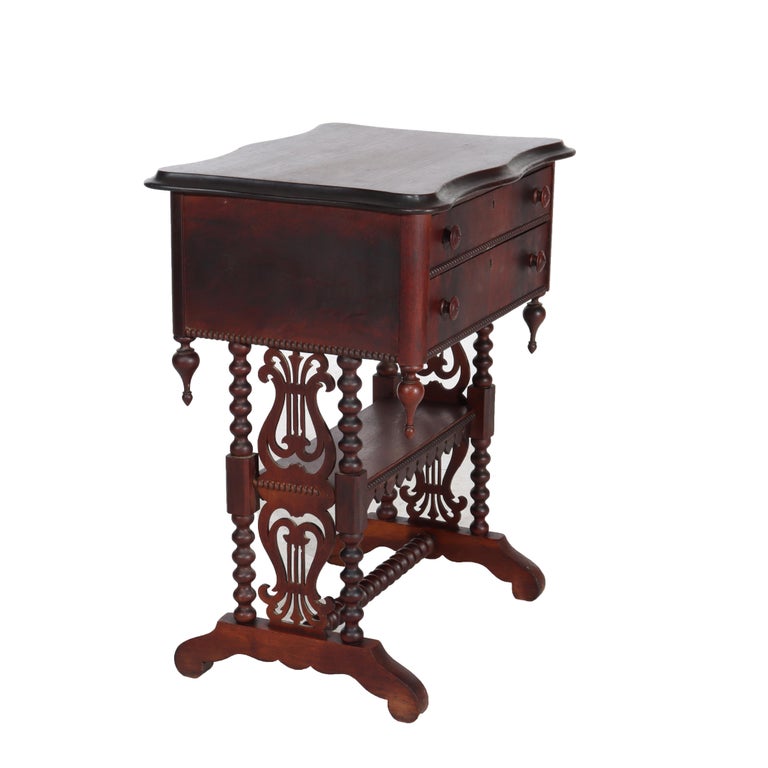 Renaissance Revival Mahogany Work Stand With Lyre Form Trestle Base C1890