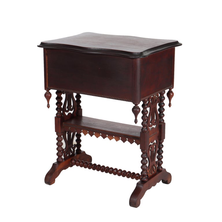 Renaissance Revival Mahogany Work Stand With Lyre Form Trestle Base C1890