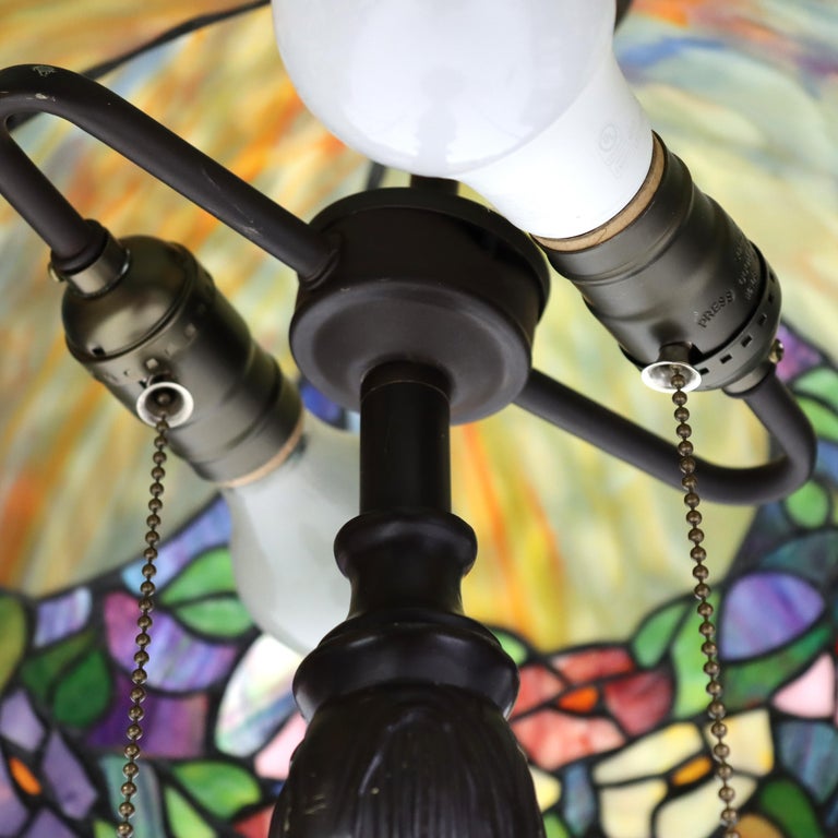 Arts & Crafts Leaded Stained Glass Table Lamp 20thC