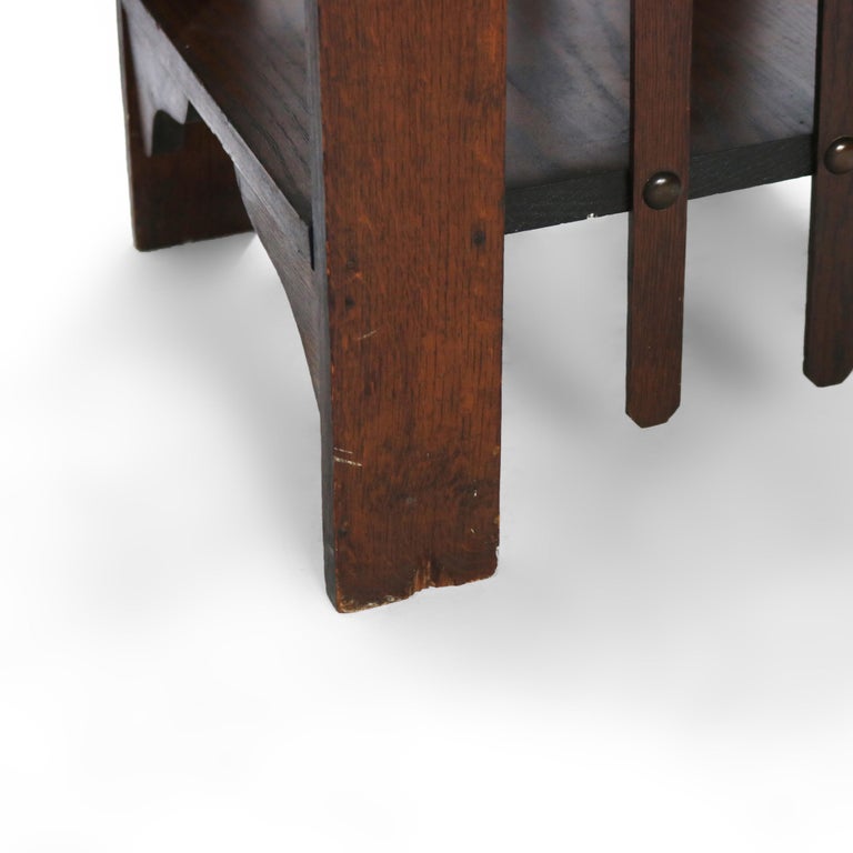 Antique Stickley School Arts & Crafts Mission Oak Slat Sided Magazine Rack C1920
