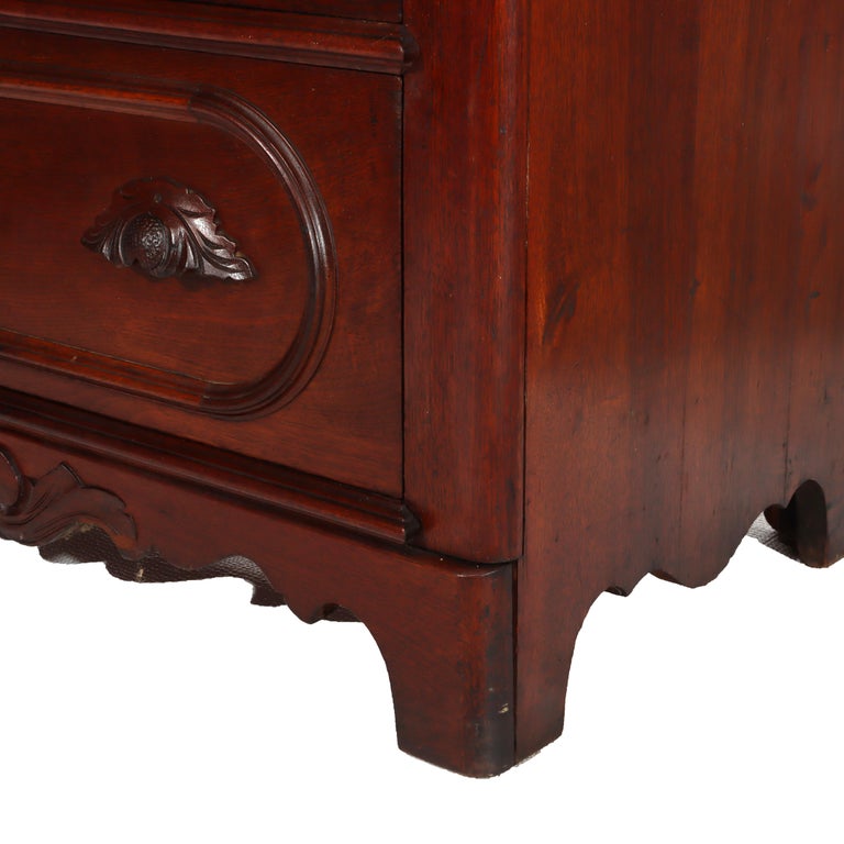 Antique Carved Walnut 3-Drawer Commode With Backsplash & Shelves c1890