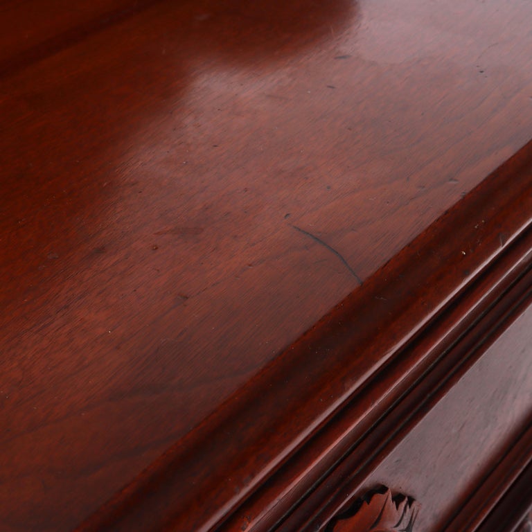 Antique Carved Walnut 3-Drawer Commode With Backsplash & Shelves c1890