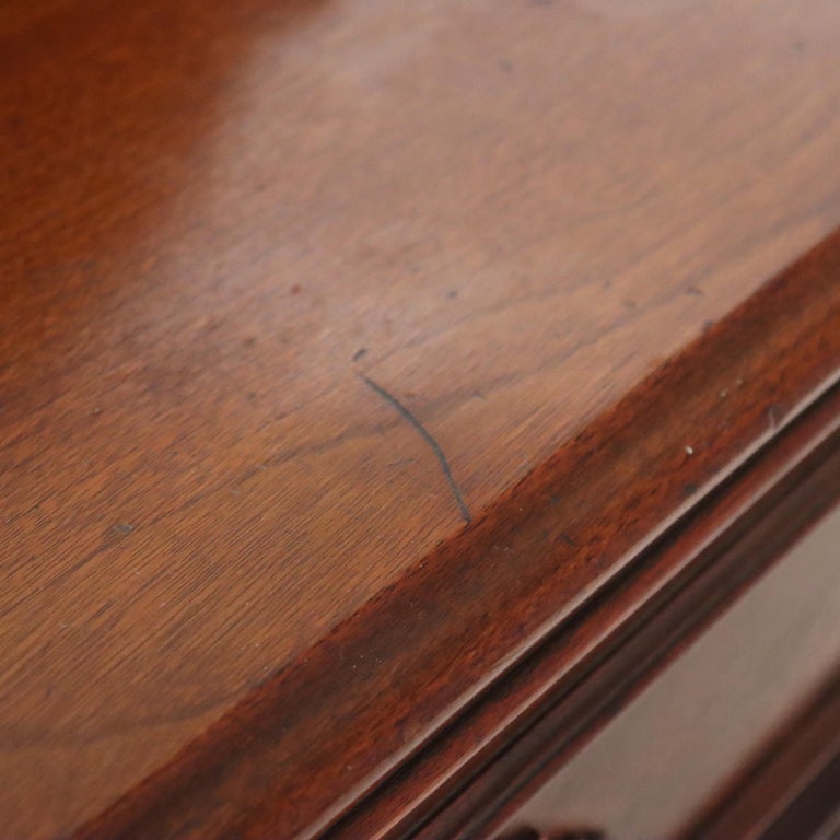 Antique Carved Walnut 3-Drawer Commode With Backsplash & Shelves c1890