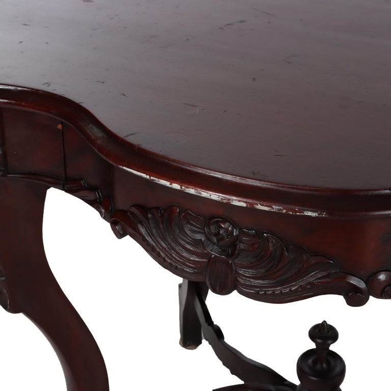 Antique Carved Flame Mahogany Turtle Top Table C1880