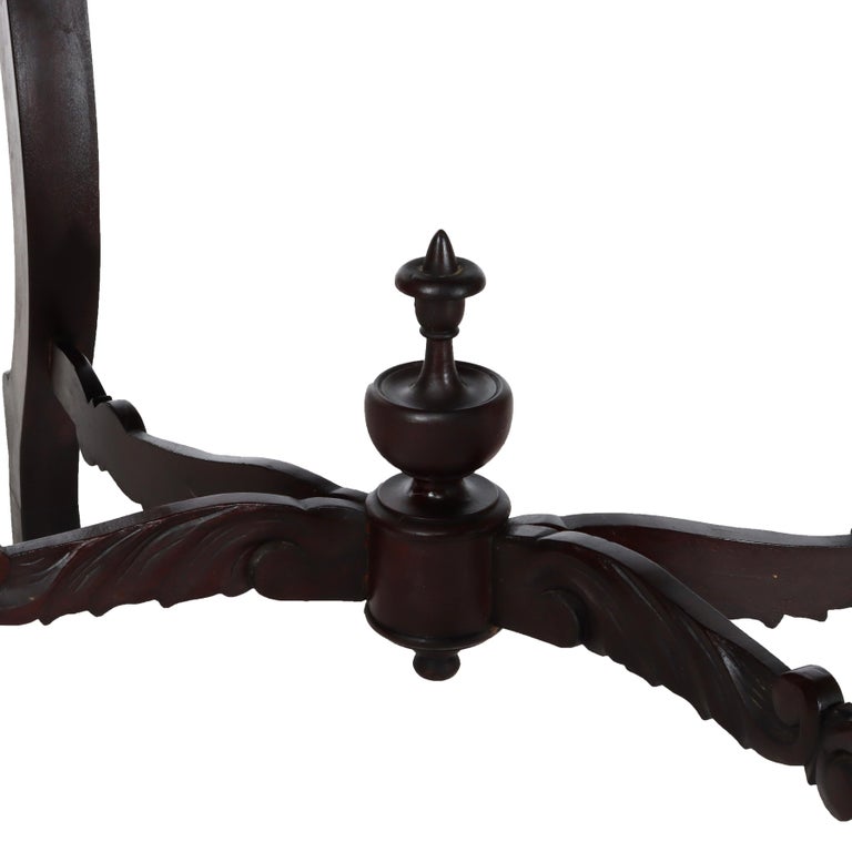 Antique Carved Flame Mahogany Turtle Top Table C1880