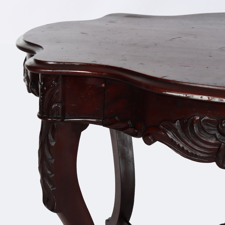 Antique Carved Flame Mahogany Turtle Top Table C1880