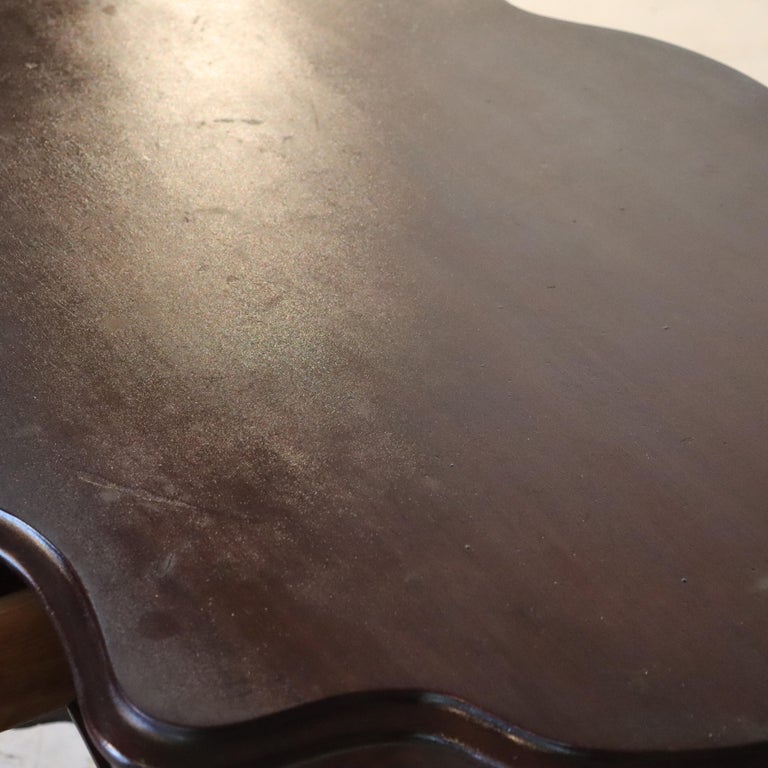 Antique Carved Flame Mahogany Turtle Top Table C1880