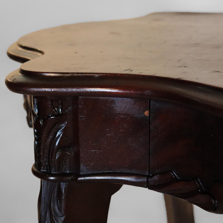Antique Carved Flame Mahogany Turtle Top Table C1880