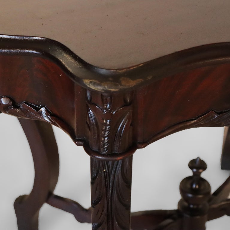 Antique Carved Flame Mahogany Turtle Top Table C1880