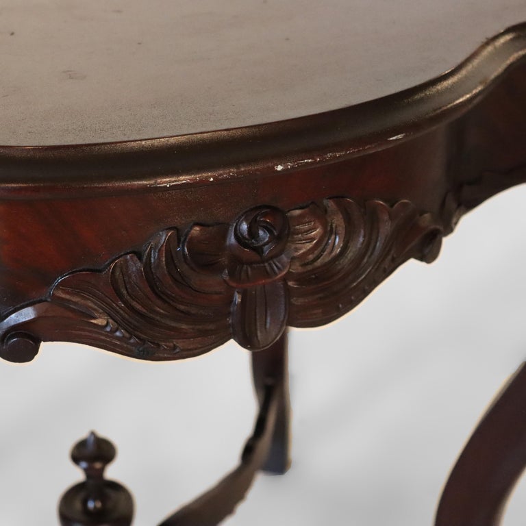 Antique Carved Flame Mahogany Turtle Top Table C1880