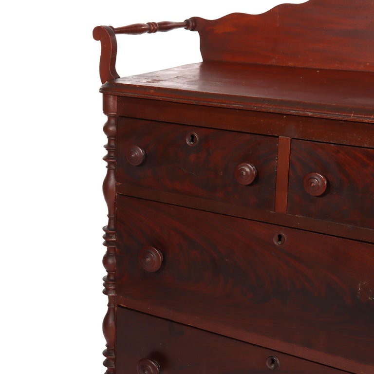Antique Faux Flame Mahogany Painted Washstand With Backsplash & Towel Rack c1890