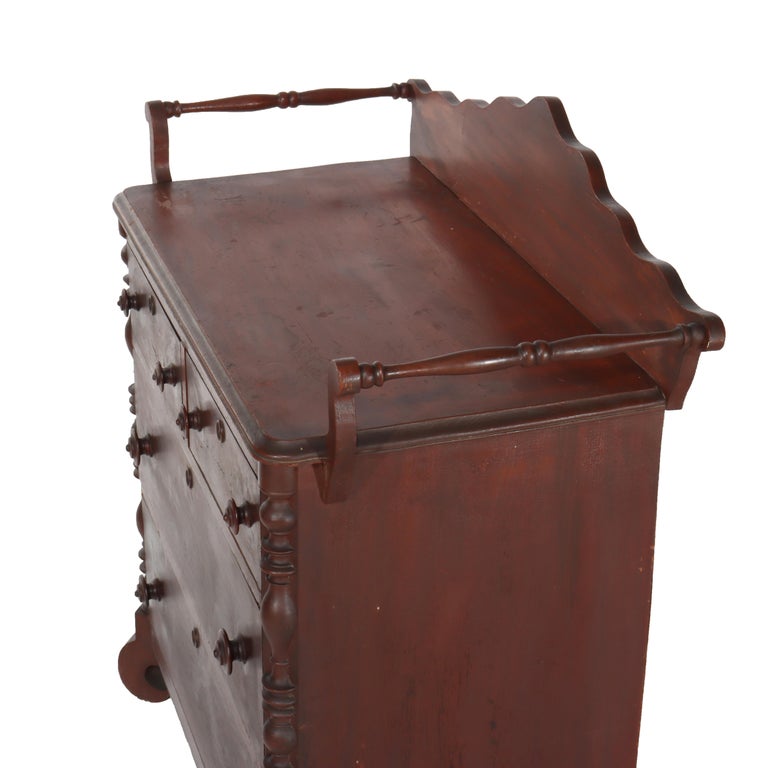 Antique Faux Flame Mahogany Painted Washstand With Backsplash & Towel Rack c1890