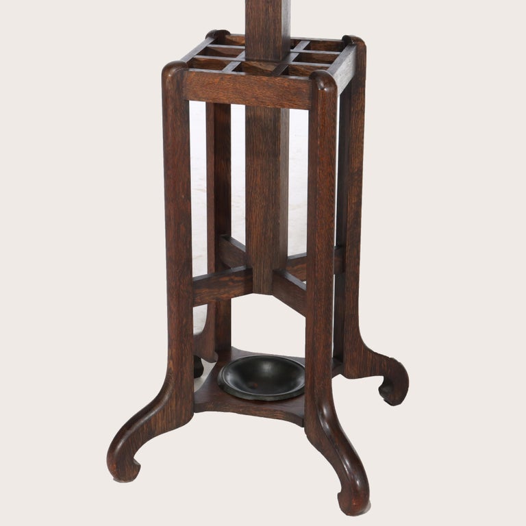 Antique Stickley School Arts & Crafts Oak Hat Rack & Umbrella Stand C1920