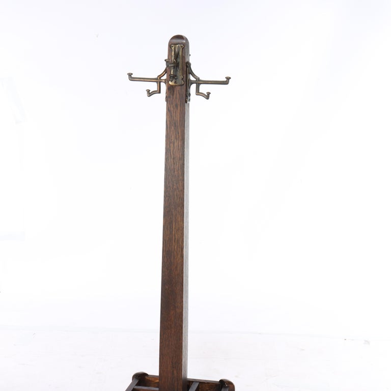 Antique Stickley School Arts & Crafts Oak Hat Rack & Umbrella Stand C1920
