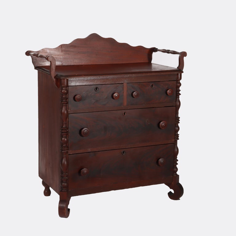 Antique Faux Flame Mahogany Painted Washstand With Backsplash & Towel Rack c1890
