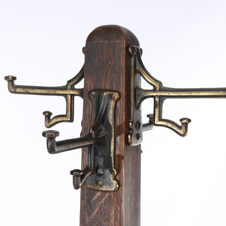 Antique Stickley School Arts & Crafts Oak Hat Rack & Umbrella Stand C1920