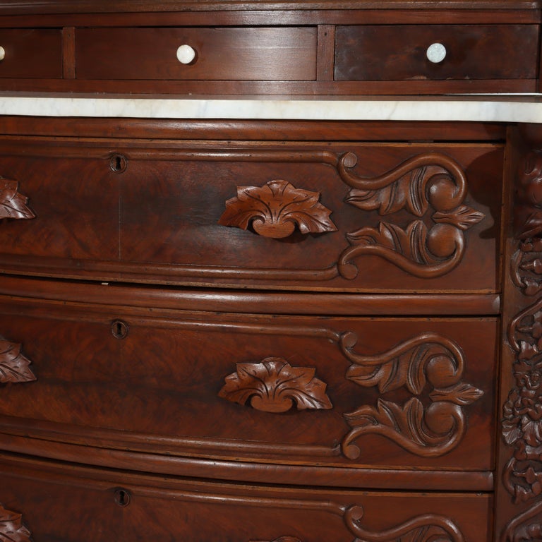Antique Victorian Rococo Carved Walnut Marble Top Dresser With Mirror c1890