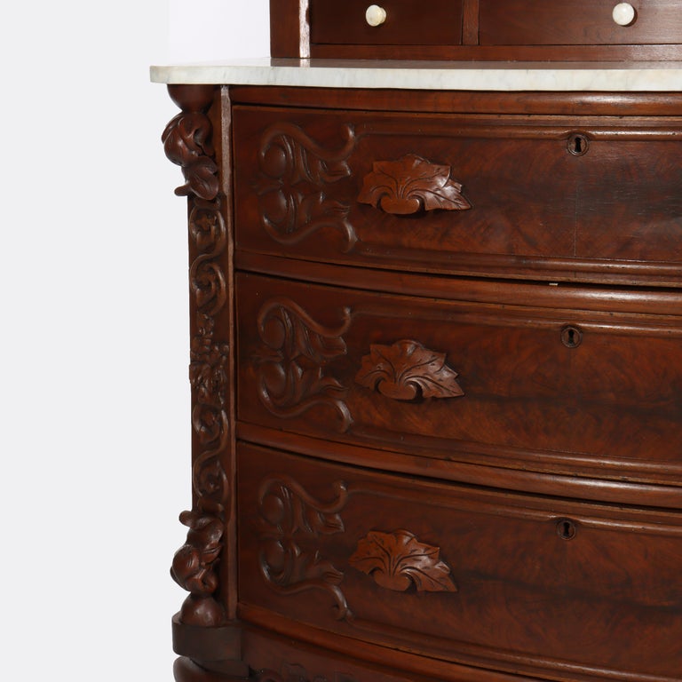Antique Victorian Rococo Carved Walnut Marble Top Dresser With Mirror c1890