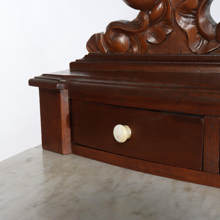 Antique Victorian Rococo Carved Walnut Marble Top Dresser With Mirror c1890