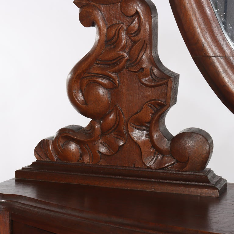 Antique Victorian Rococo Carved Walnut Marble Top Dresser With Mirror c1890