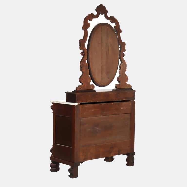 Antique Victorian Rococo Carved Walnut Marble Top Dresser With Mirror c1890