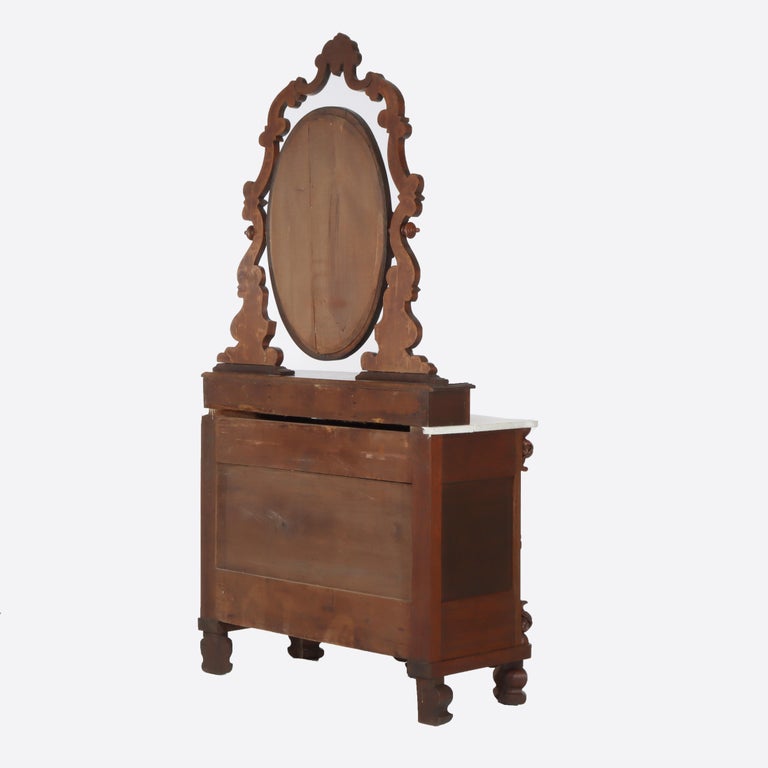 Antique Victorian Rococo Carved Walnut Marble Top Dresser With Mirror c1890