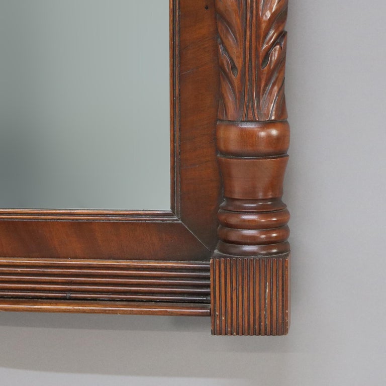 American Empire Federal Foliate Carved Mahogany Trumeau Wall Mirror C1835