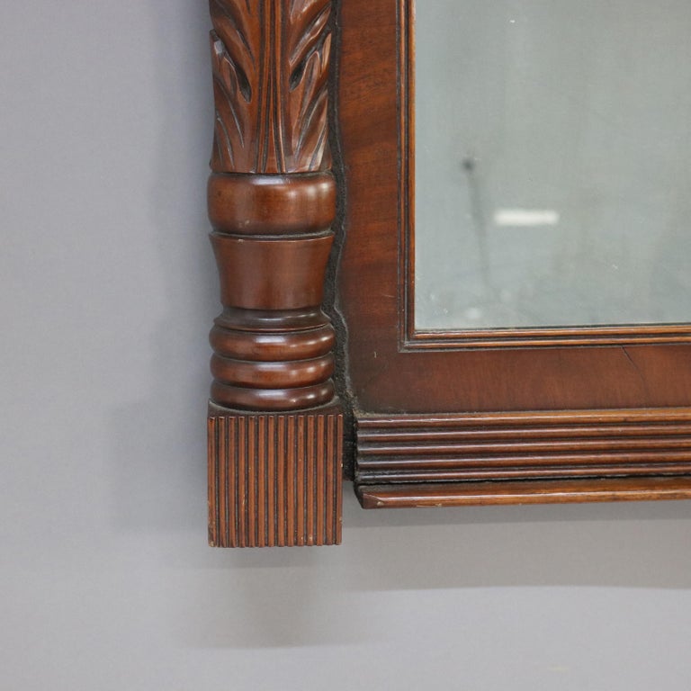 American Empire Federal Foliate Carved Mahogany Trumeau Wall Mirror C1835