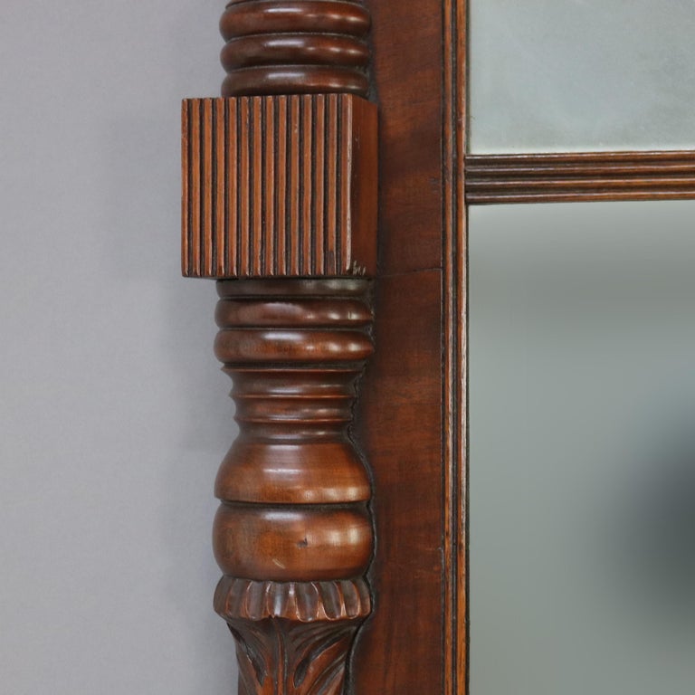 American Empire Federal Foliate Carved Mahogany Trumeau Wall Mirror C1835