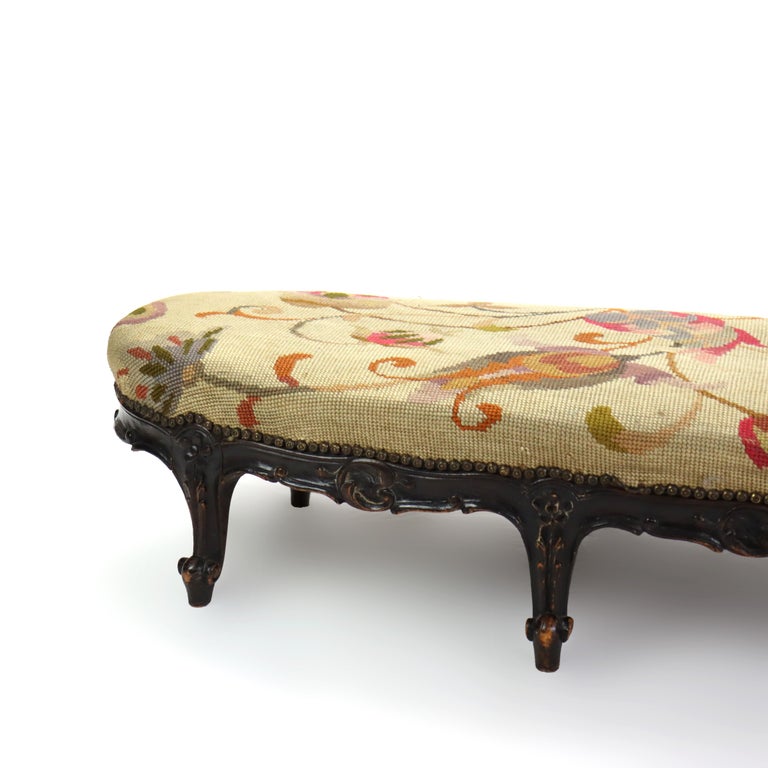 Antique Louis XIV Style Carved Walnut Tapestry Long Footstool C1890