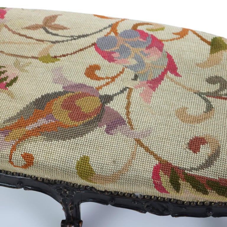 Antique Louis XIV Style Carved Walnut Tapestry Long Footstool C1890