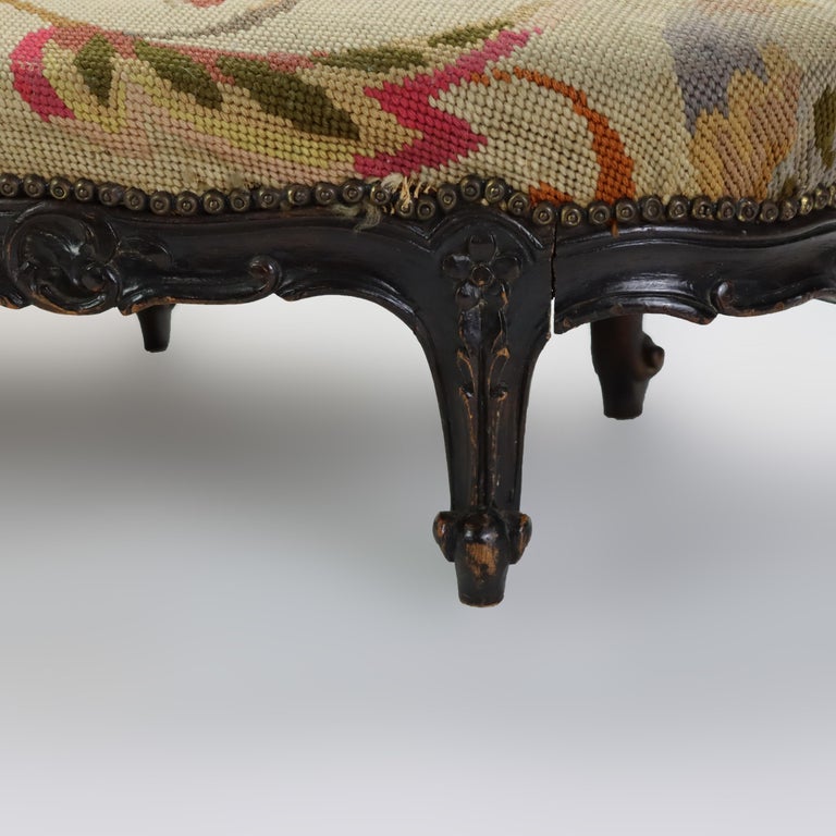 Antique Louis XIV Style Carved Walnut Tapestry Long Footstool C1890