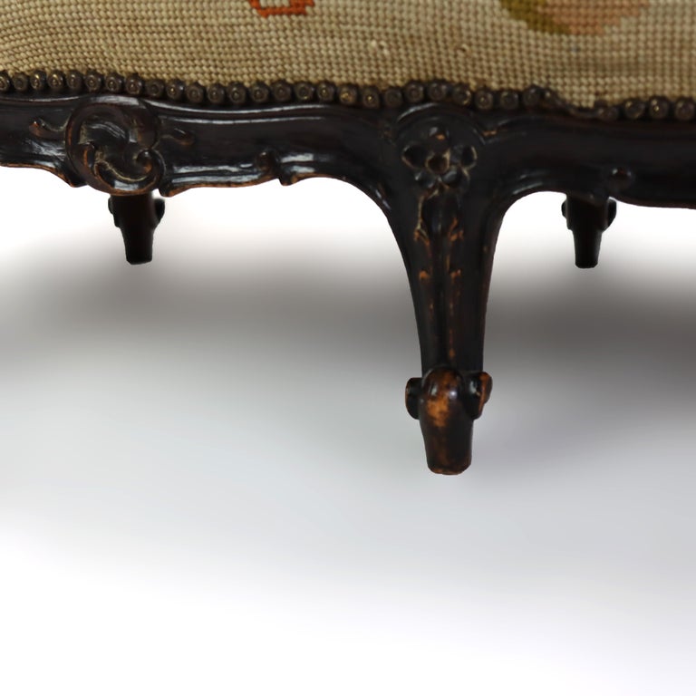 Antique Louis XIV Style Carved Walnut Tapestry Long Footstool C1890