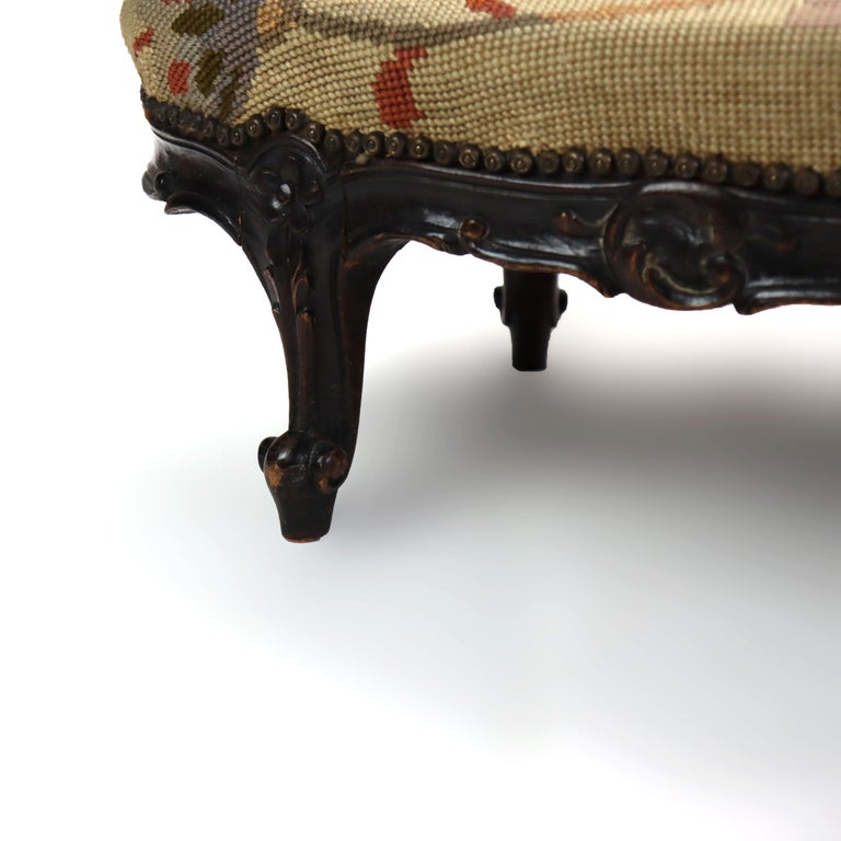 Antique Louis XIV Style Carved Walnut Tapestry Long Footstool C1890