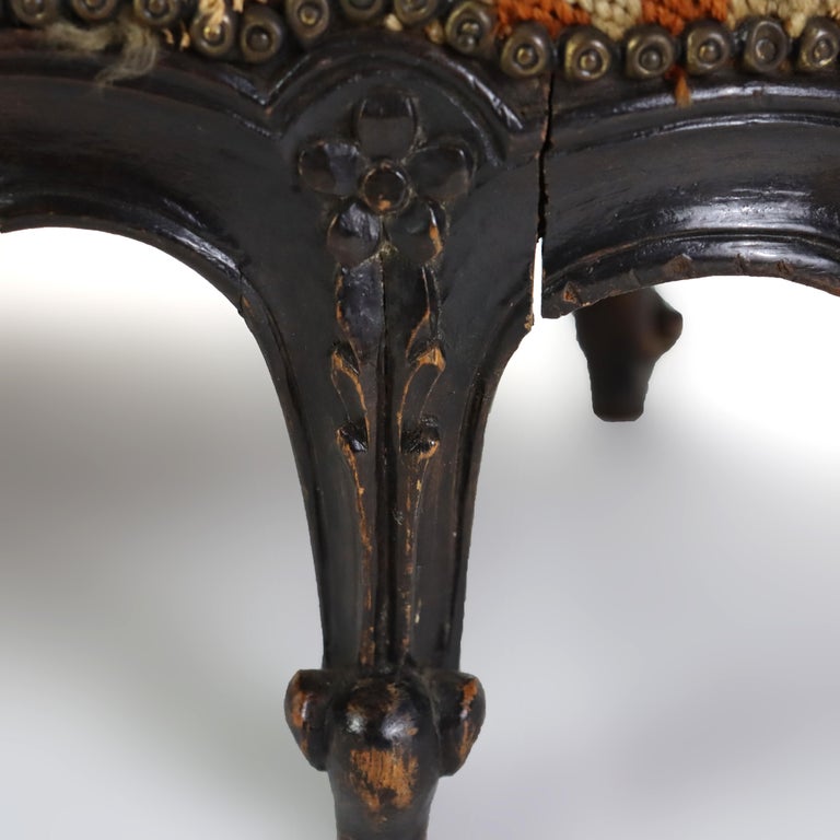 Antique Louis XIV Style Carved Walnut Tapestry Long Footstool C1890